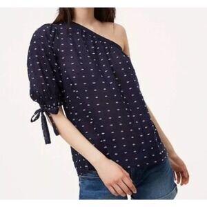 Lofft Dot One Shoulder top Navy Blue S